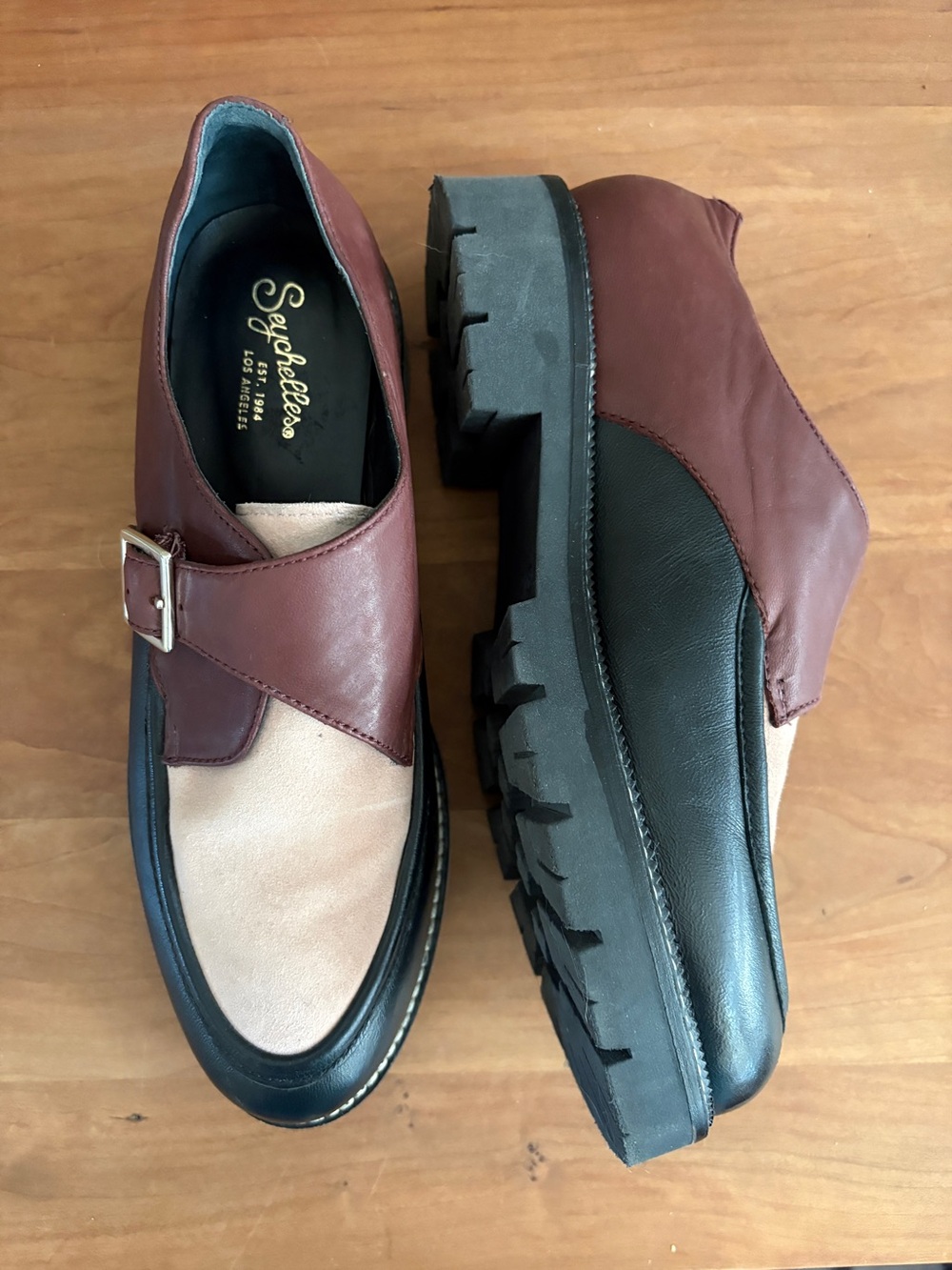 Seychelles Catch Me Women's Monk Strap Burgundy/Blush/Black Loafers, size 8.5